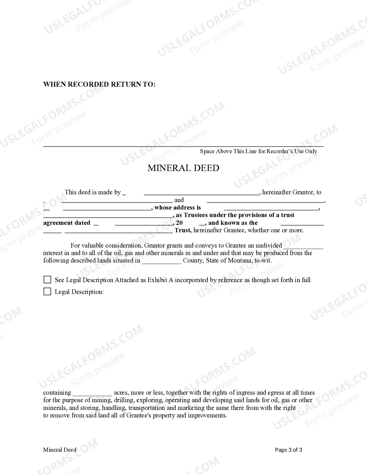 Preview Mineral Deed - Individual to Trustees of Trust