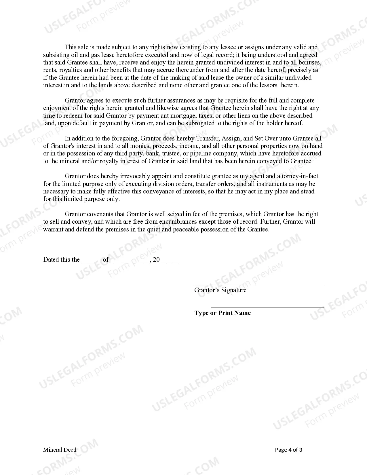 Preview Mineral Deed - Individual to Trustees of Trust