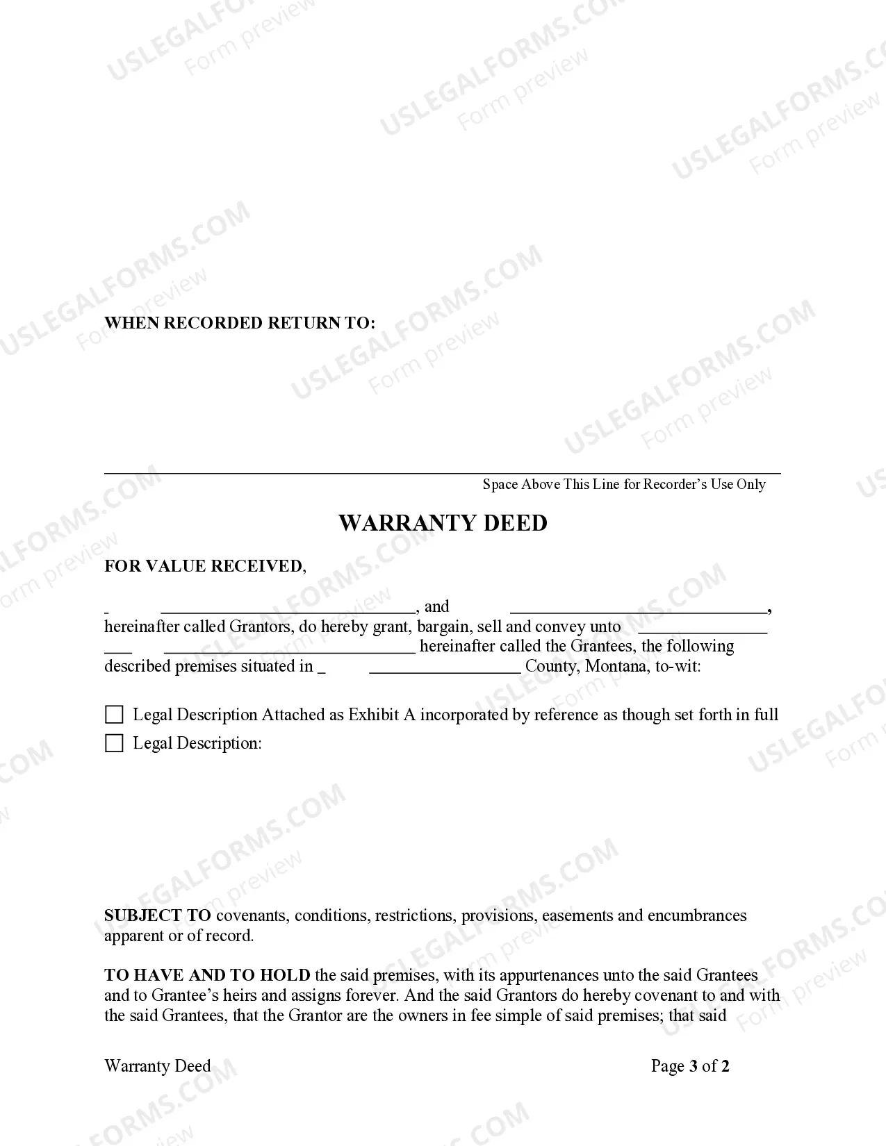 Preview Warranty Deed from Two Individuals to One Individual