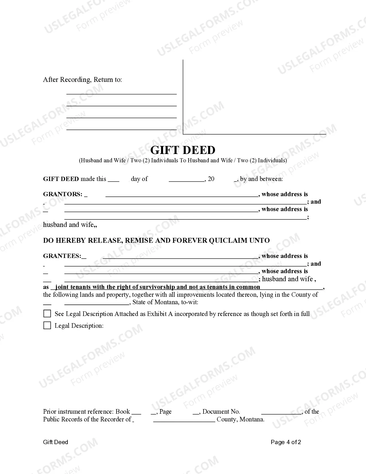 Preview Gift Deed from Husband and Wife/Two Individuals to Husband and Wife/Two Individuals