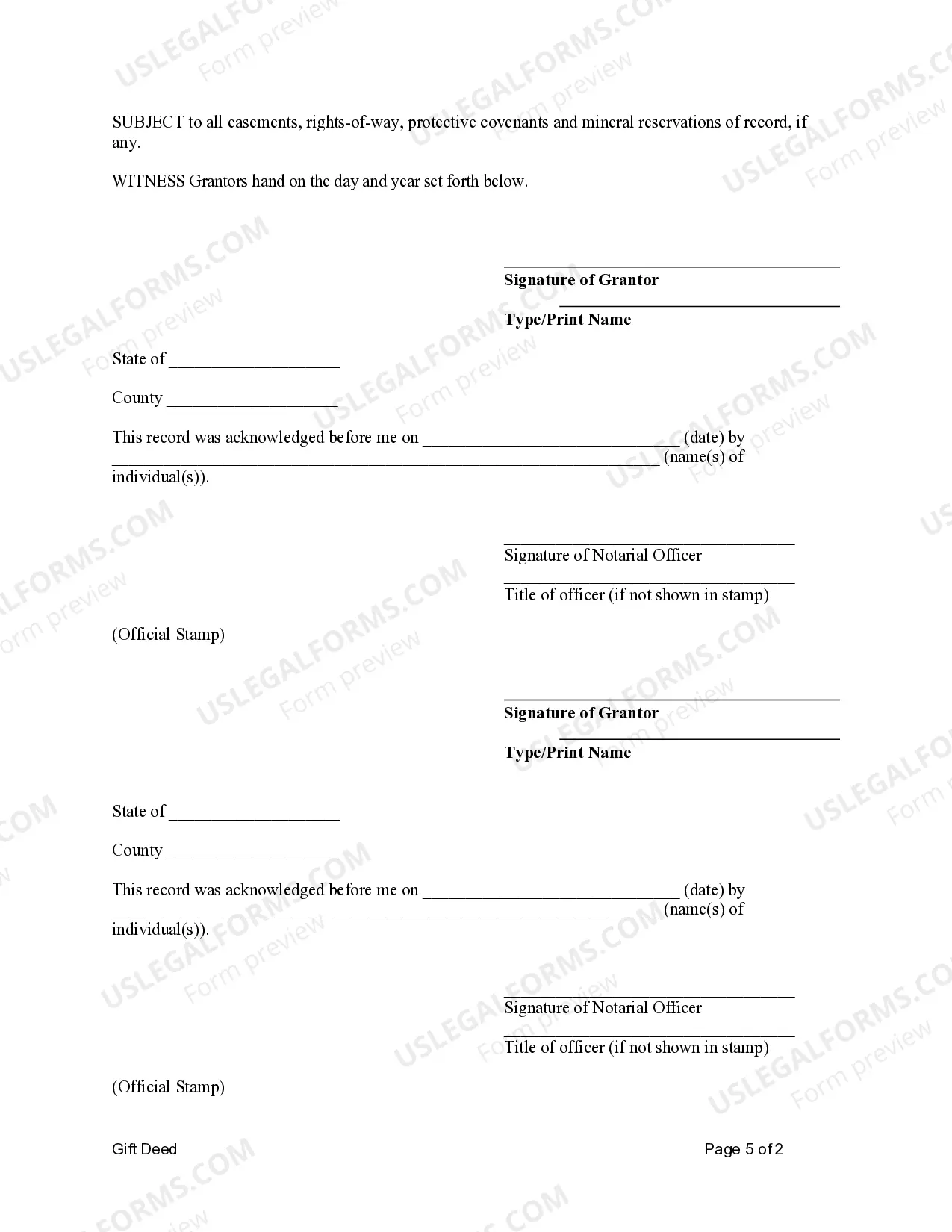 Preview Gift Deed from Husband and Wife/Two Individuals to Husband and Wife/Two Individuals