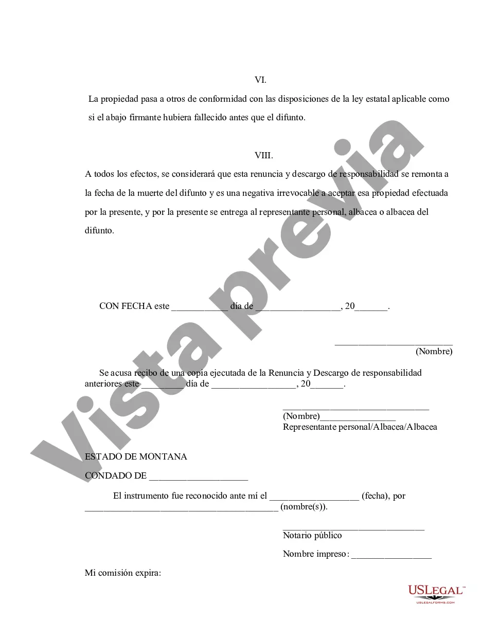Preview Renuncia y renuncia de propiedad de Montana - Instrumento o contrato no testamentario