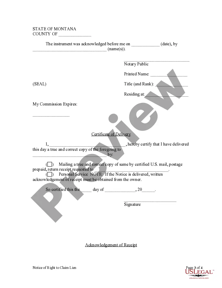 Preview Notice of Right to Claim Lien - Individual