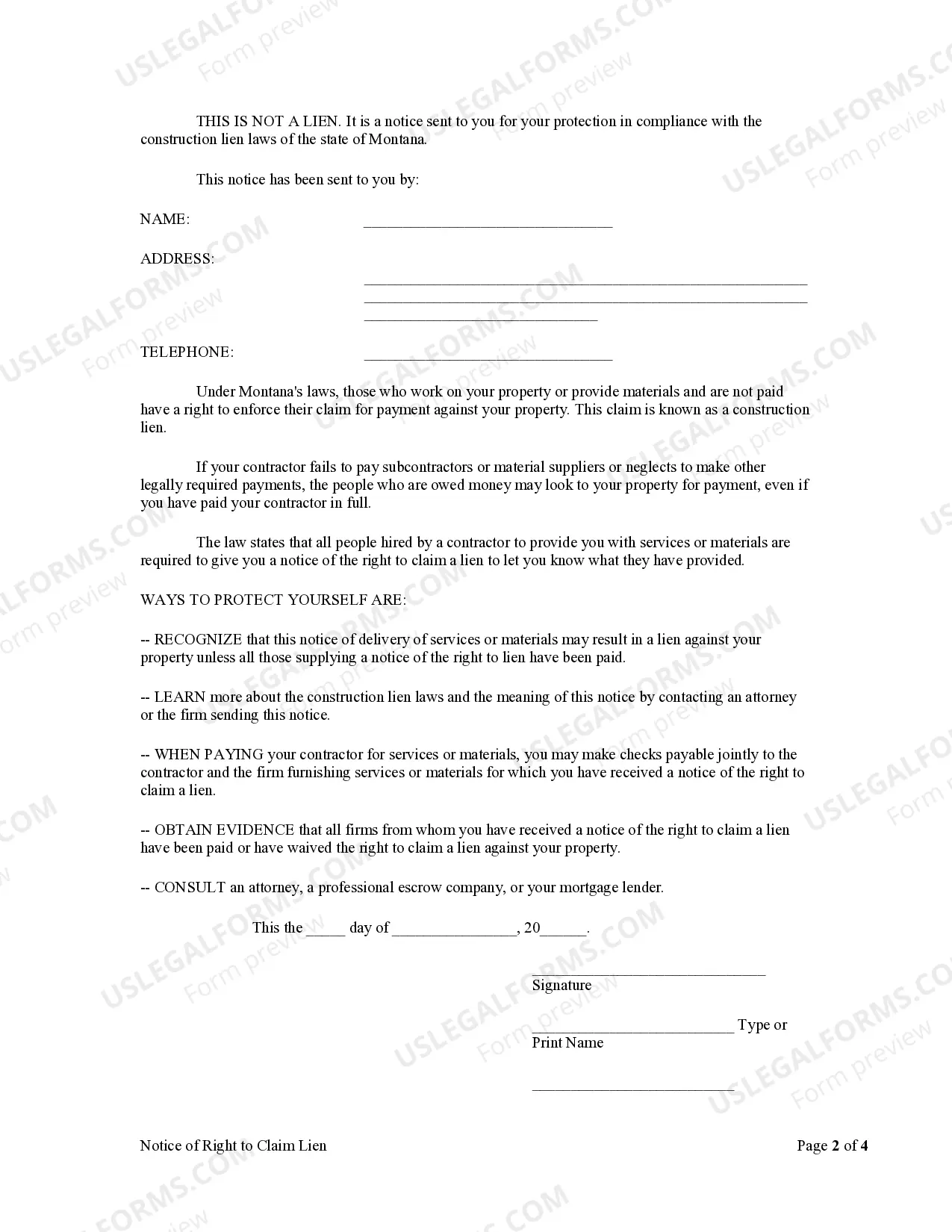 Preview Notice of Right to Claim Lien - Corporation