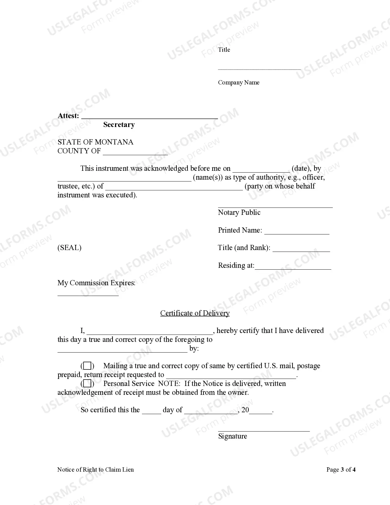 Preview Notice of Right to Claim Lien - Corporation