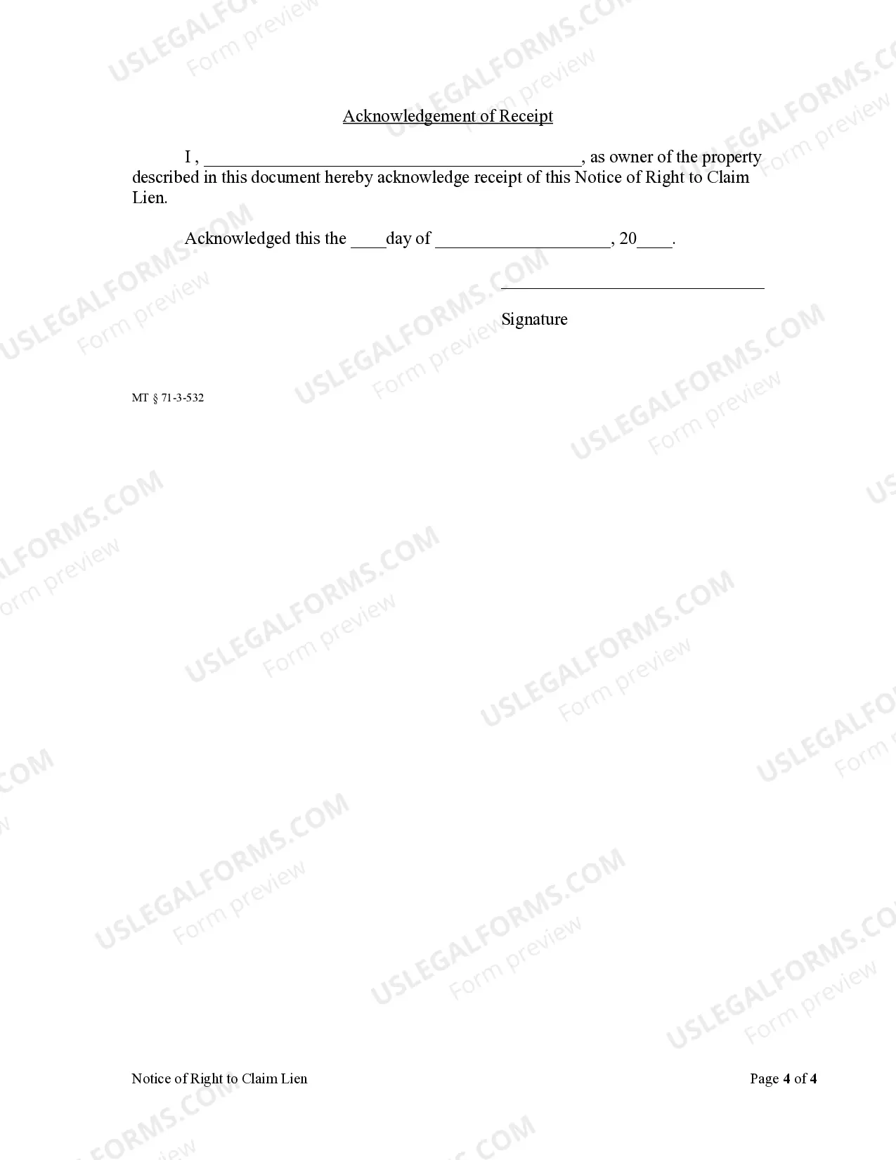 Preview Notice of Right to Claim Lien - Corporation