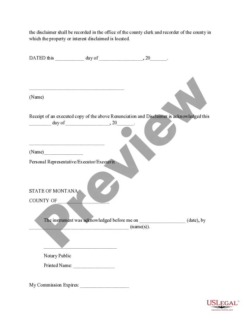 Preview Montana Renunciation and Disclaimer of Real Property Interest