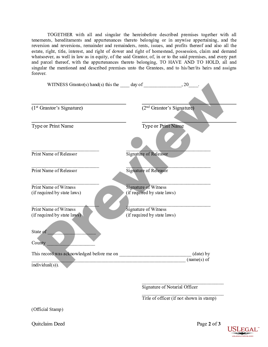 page 1 Quitclaim Deed by Two Individuals to Corporation preview