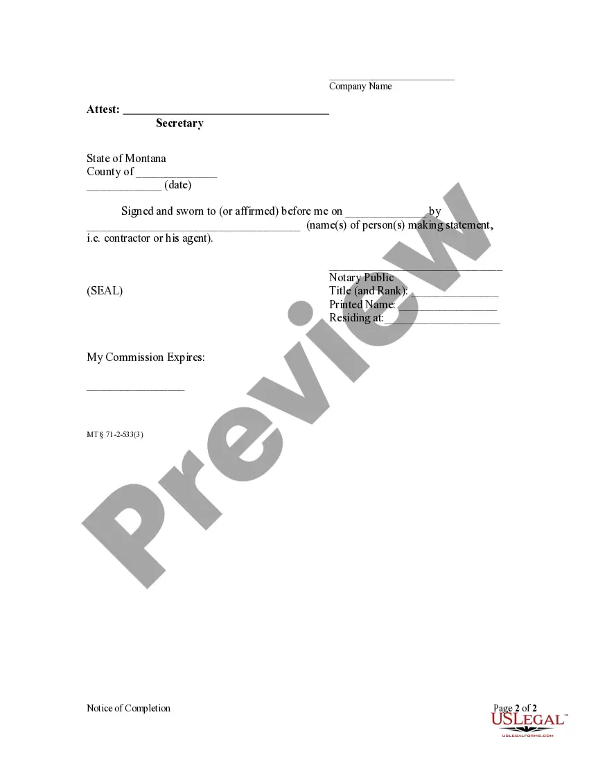 Preview Notice of Completion - Corporation