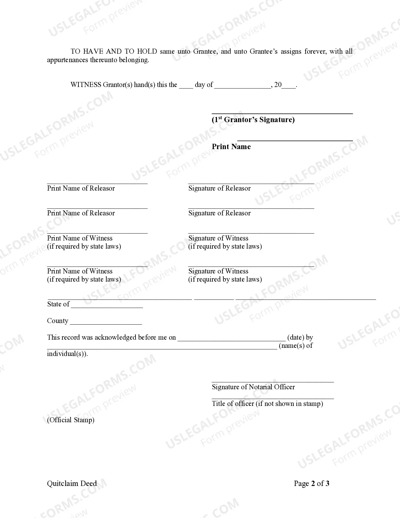 Preview Quitclaim Deed from Individual to Corporation