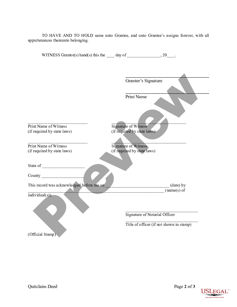 page 1 Quitclaim Deed from Individual to LLC preview