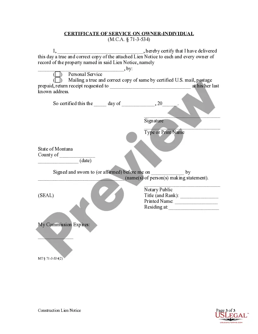 Get Construction Lien Notice - Individual Preview Construction Lien Notice - Individual