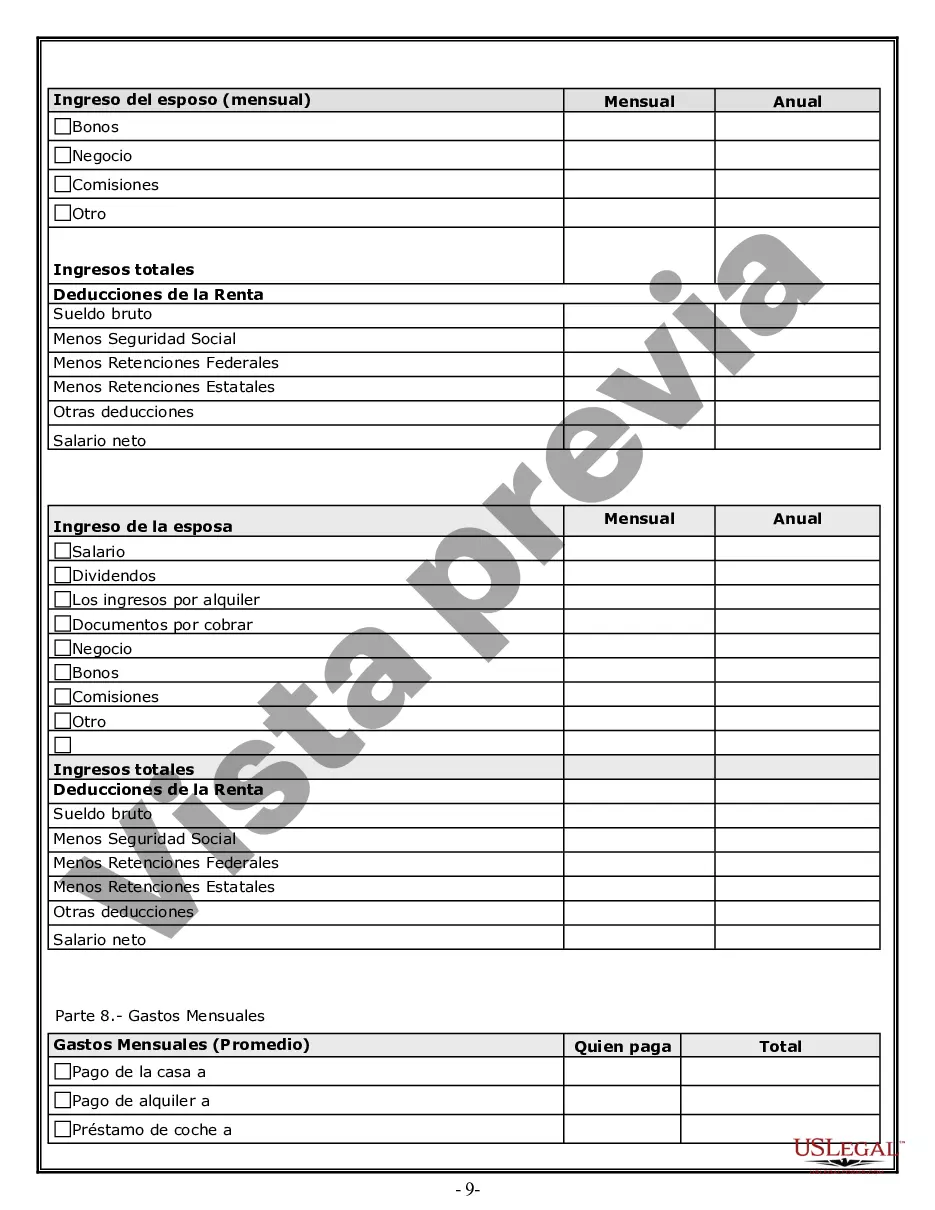 Preview Hoja de trabajo de divorcio y resumen de la ley para casos disputados o no disputados de más de 25 páginas - Formulario de entrevista de cliente ideal