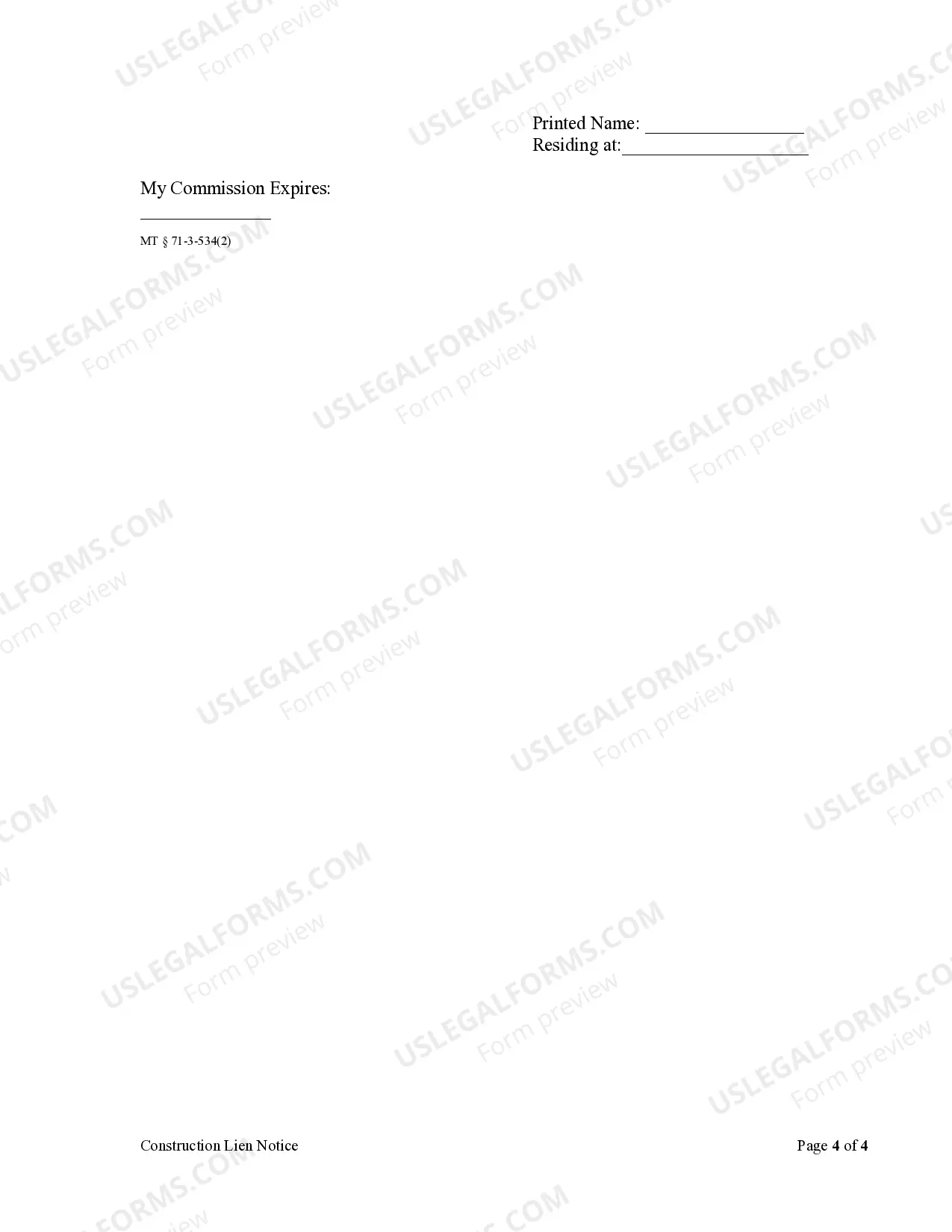 Preview Construction Lien Notice - Corporation