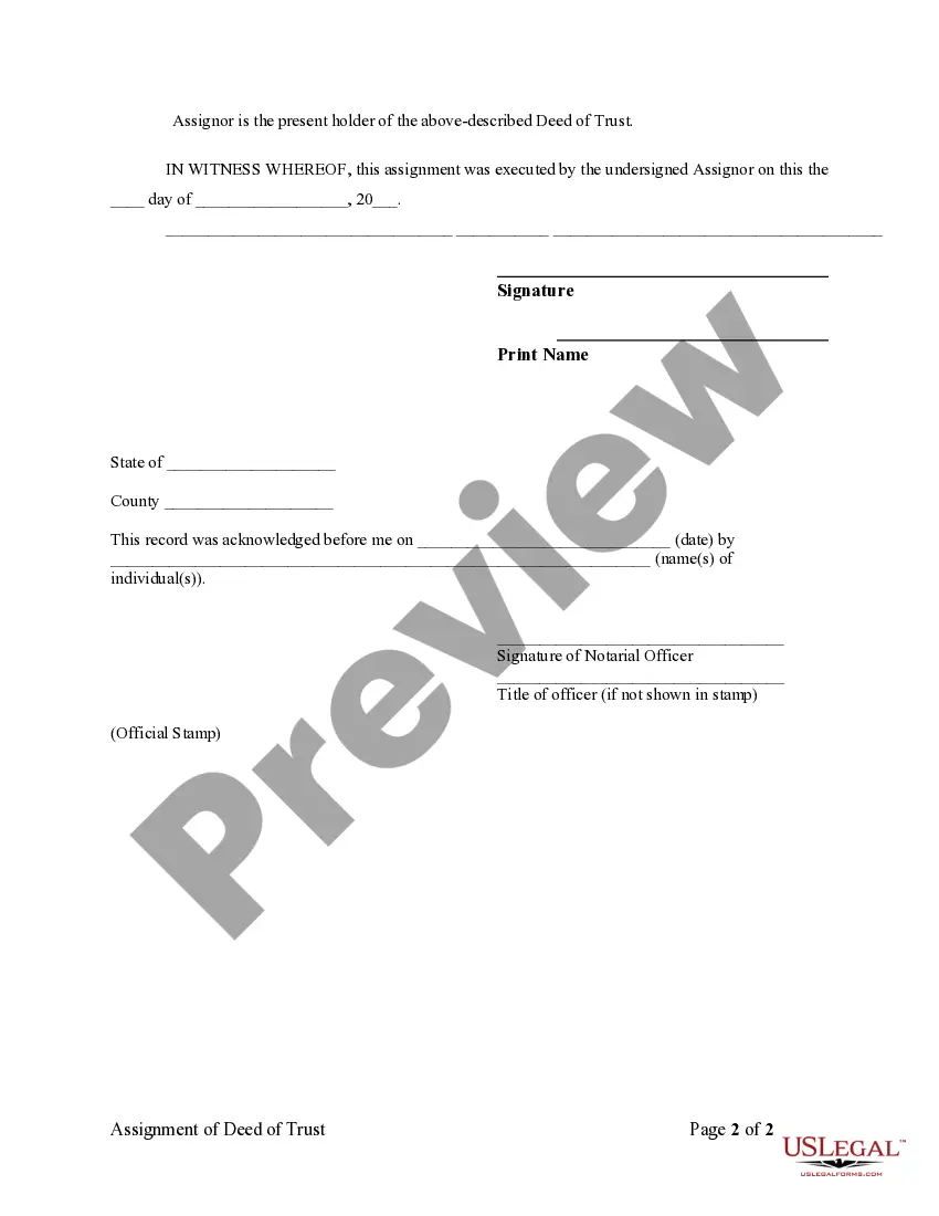 Preview Assignment of Deed of Trust by Individual Mortgage Holder