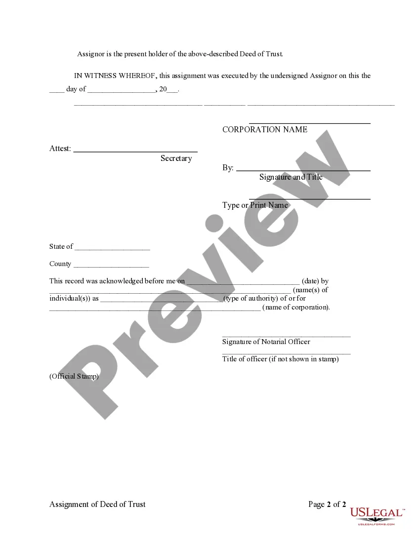 Preview Assignment of Deed of Trust by Corporate Mortgage Holder