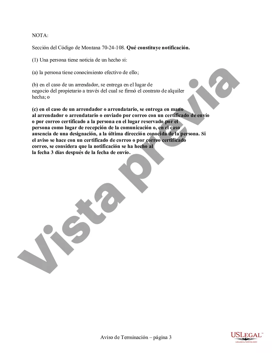 Preview Aviso de 30 días para rescindir el contrato de arrendamiento de mes a mes - Residencial del propietario al inquilino