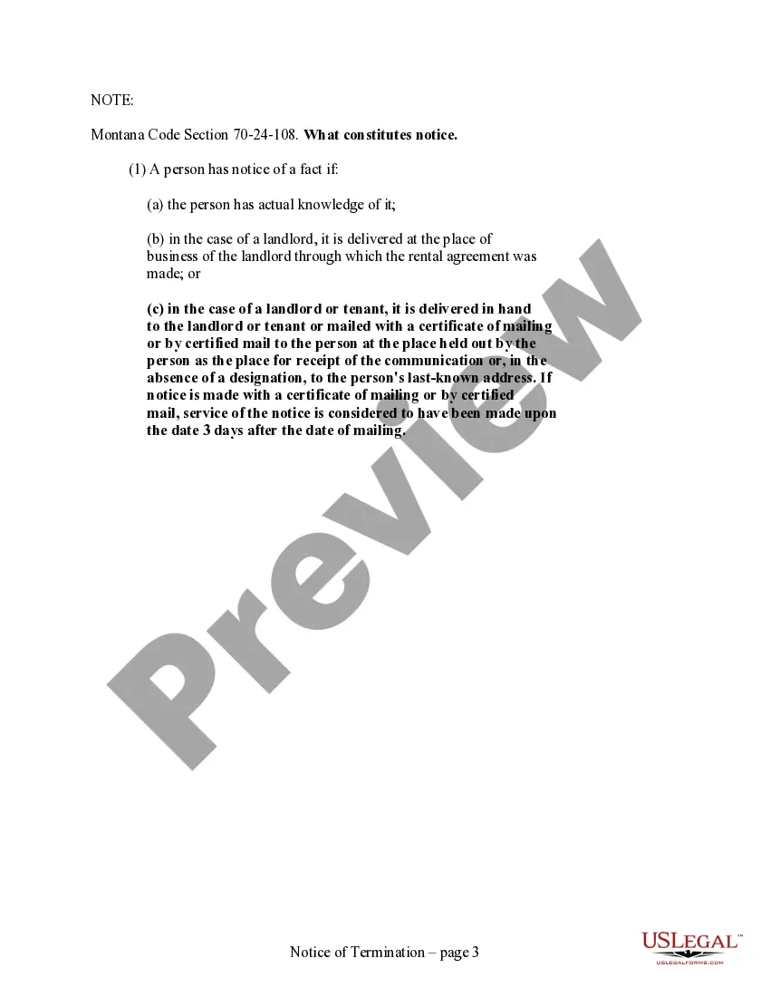 Preview 3 Day Notice of Termination for Substantial Damage to Leased Premise - Residential