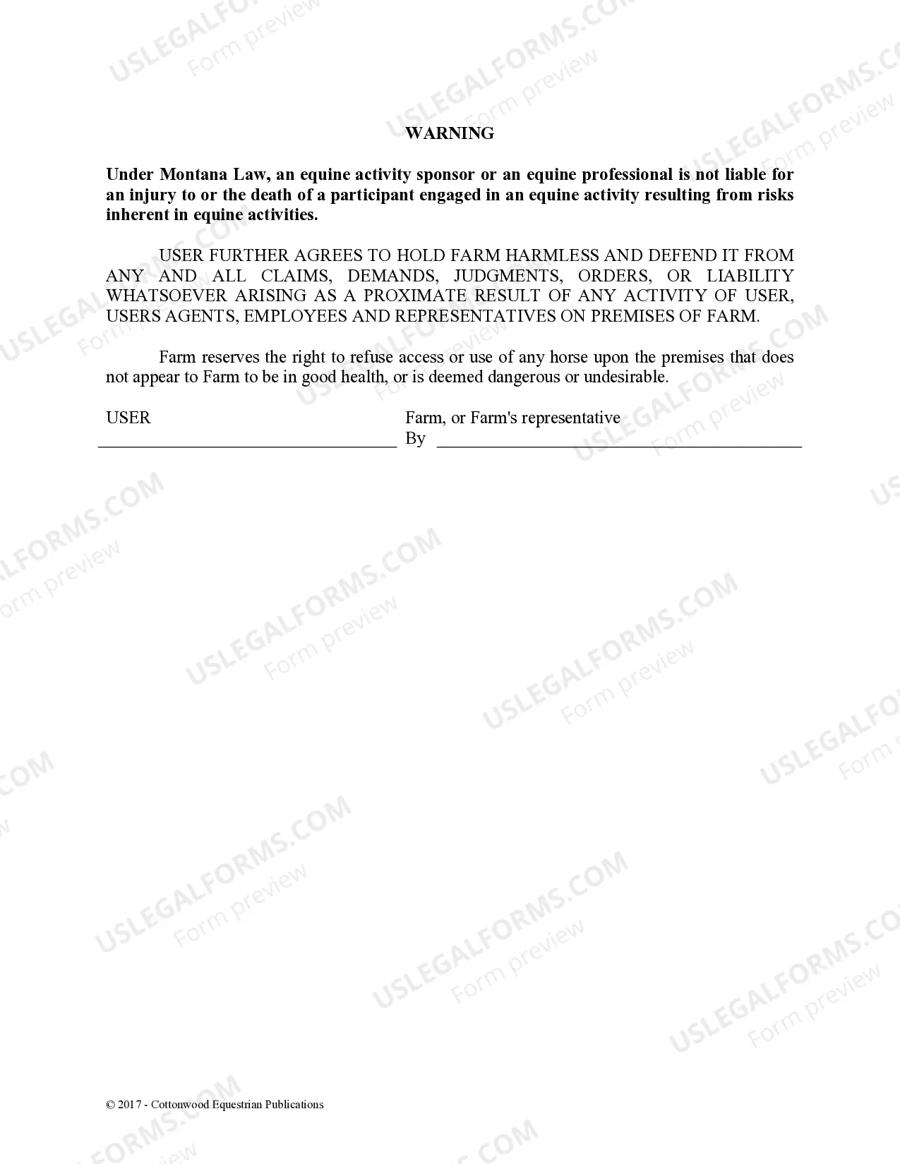 Preview Facility Release Agreement - Show Or Clinic - Horse Equine Forms