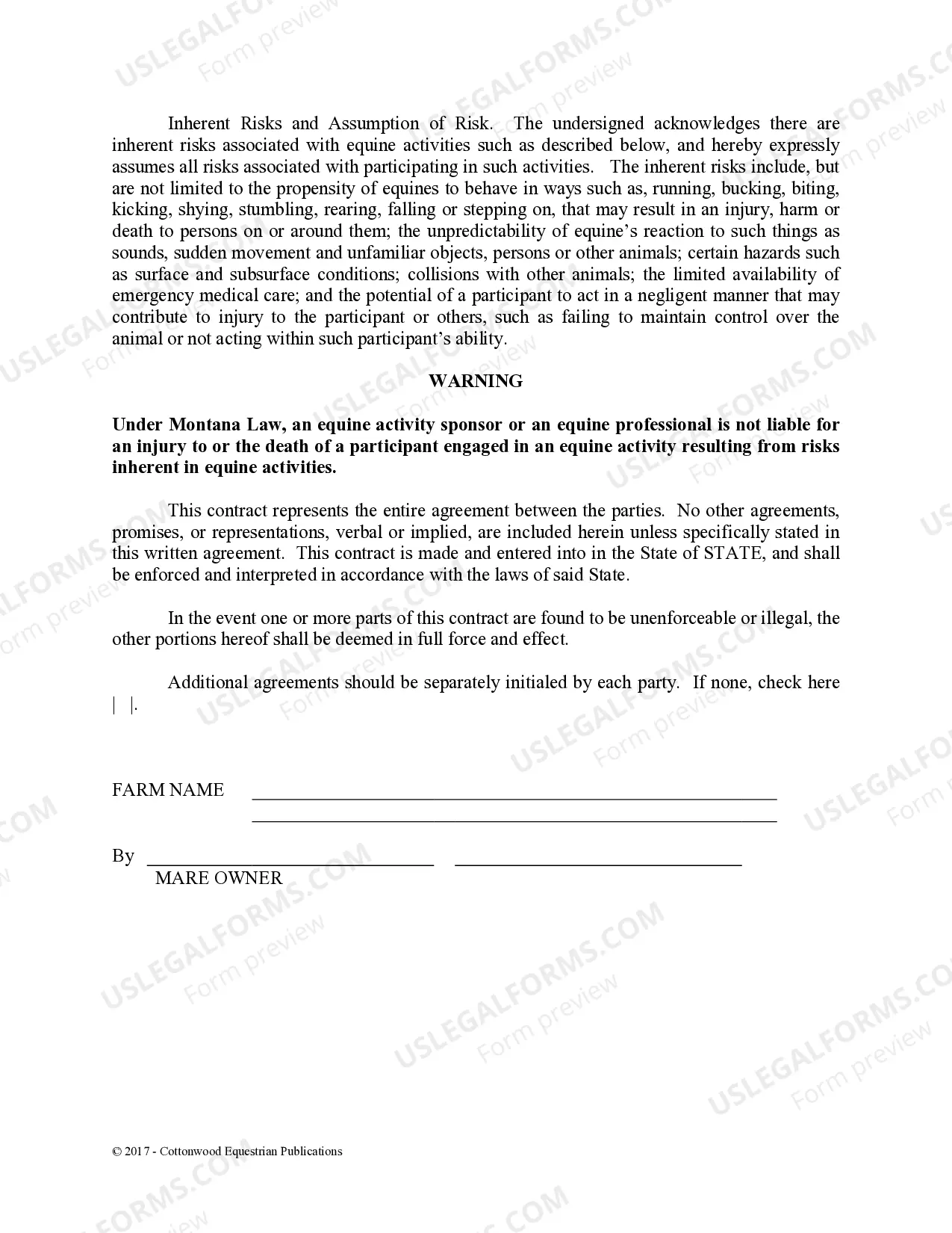 Preview Stallion Service Contract - Horse Equine Forms