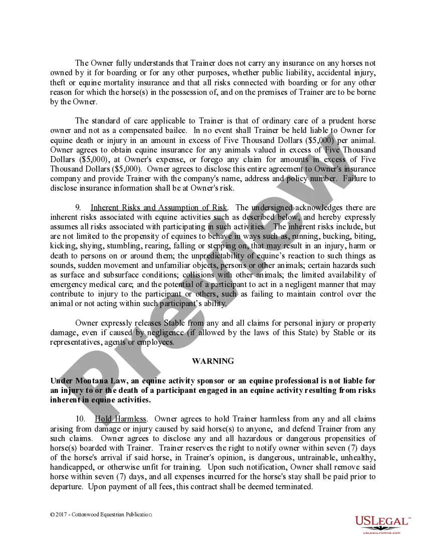 Preview Training Contract - Horse Equine Forms