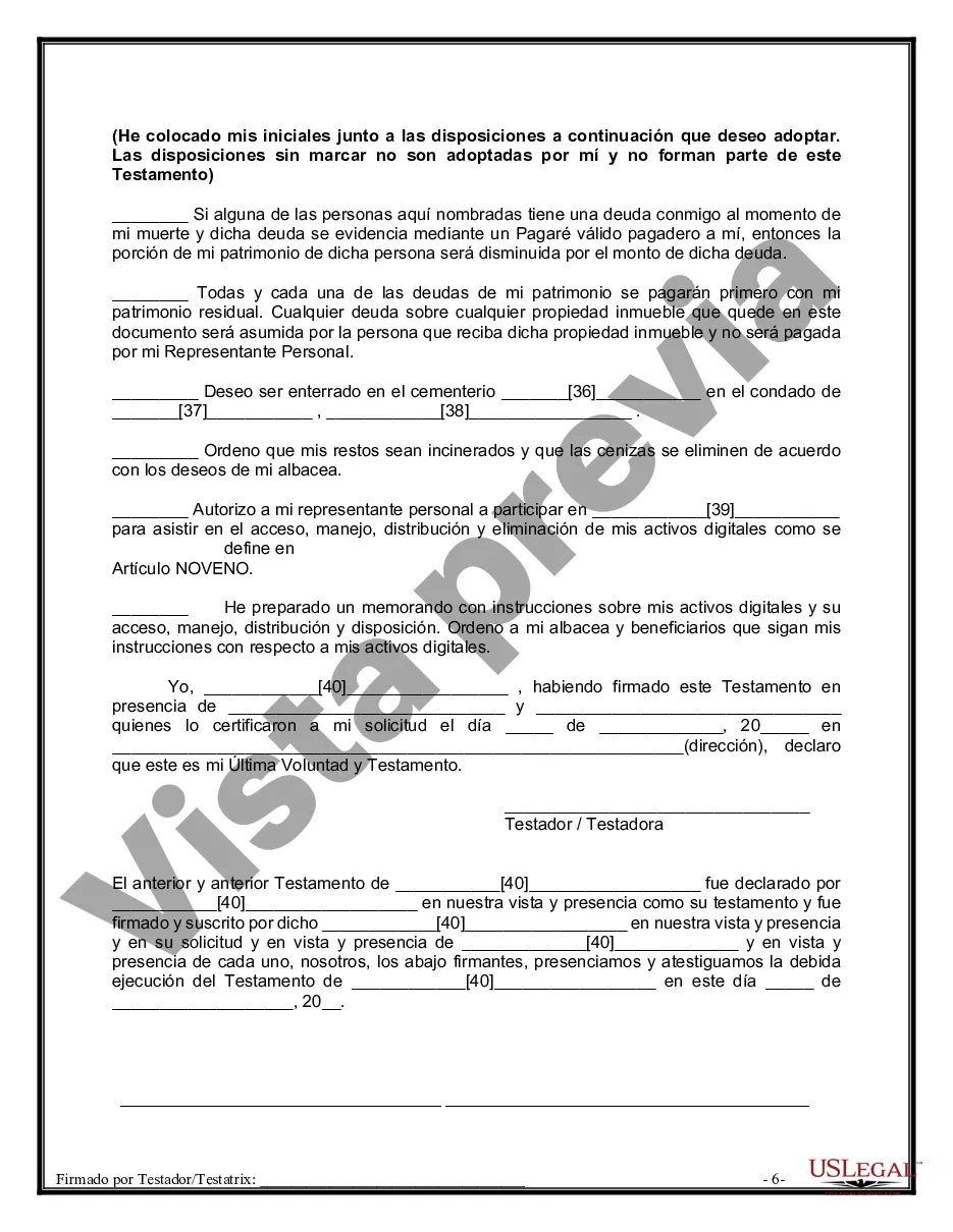 Preview Paquete de Testamentos Mutuos de Últimas Voluntades y Testamentos para Personas Solteras que conviven con Hijos Mayores de Edad