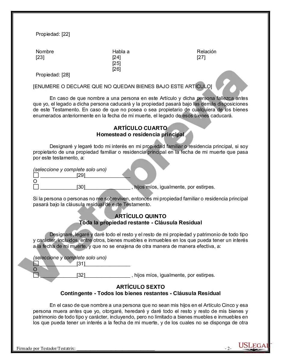 Preview Paquete de Testamentos Mutuos de Últimas Voluntades y Testamentos para Personas Solteras que conviven con Hijos Mayores de Edad