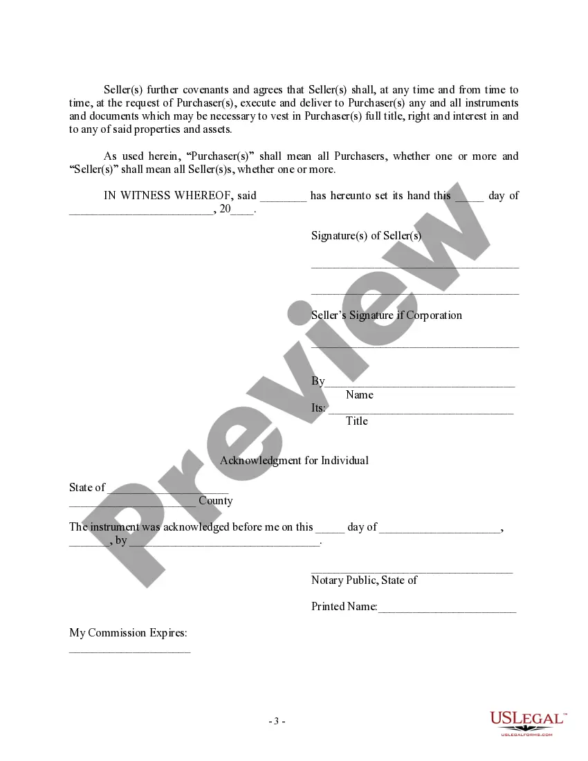 Get Bill of Sale in Connection with Sale of Business by Individual or Corporate Seller Preview Bill of Sale in Connection with Sale of Business by Individual or Corporate Seller