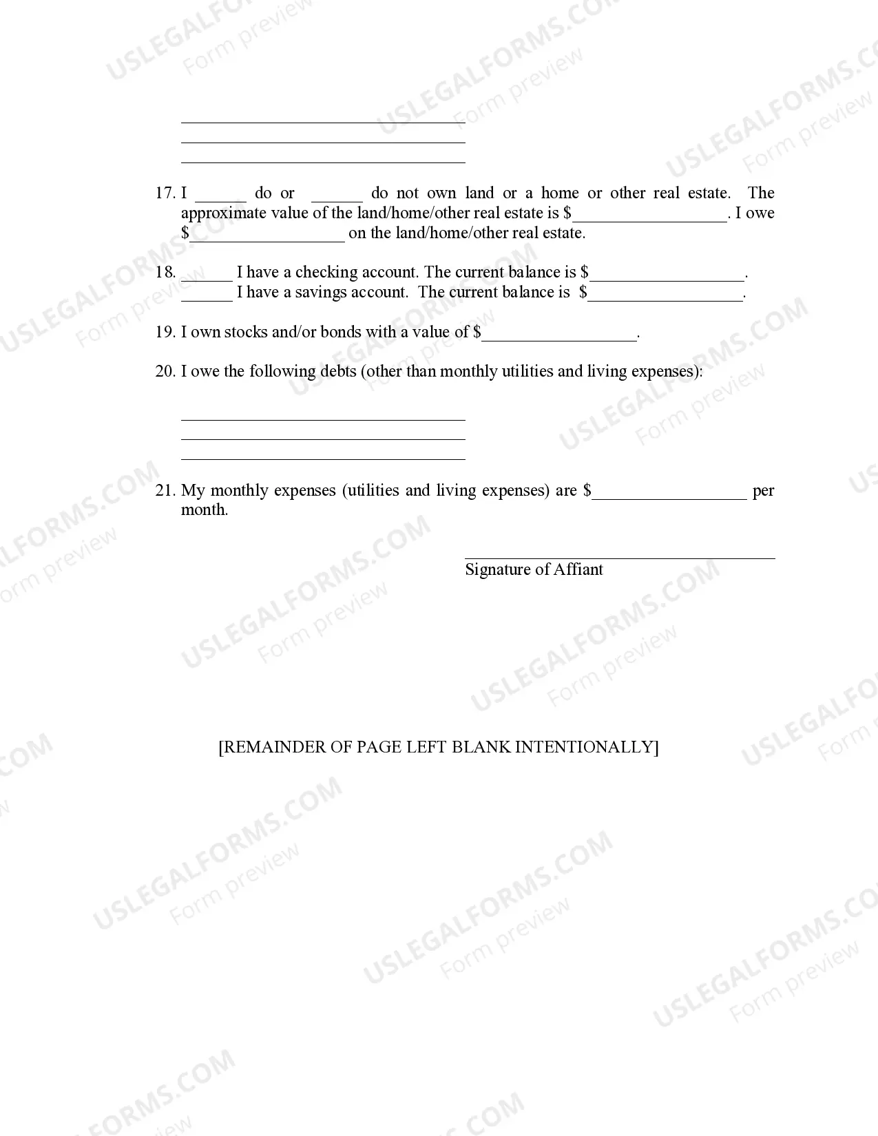 Preview Montana Judicial District Court - Affidavit of Indigence and Request for Waiver of Filing Fees
