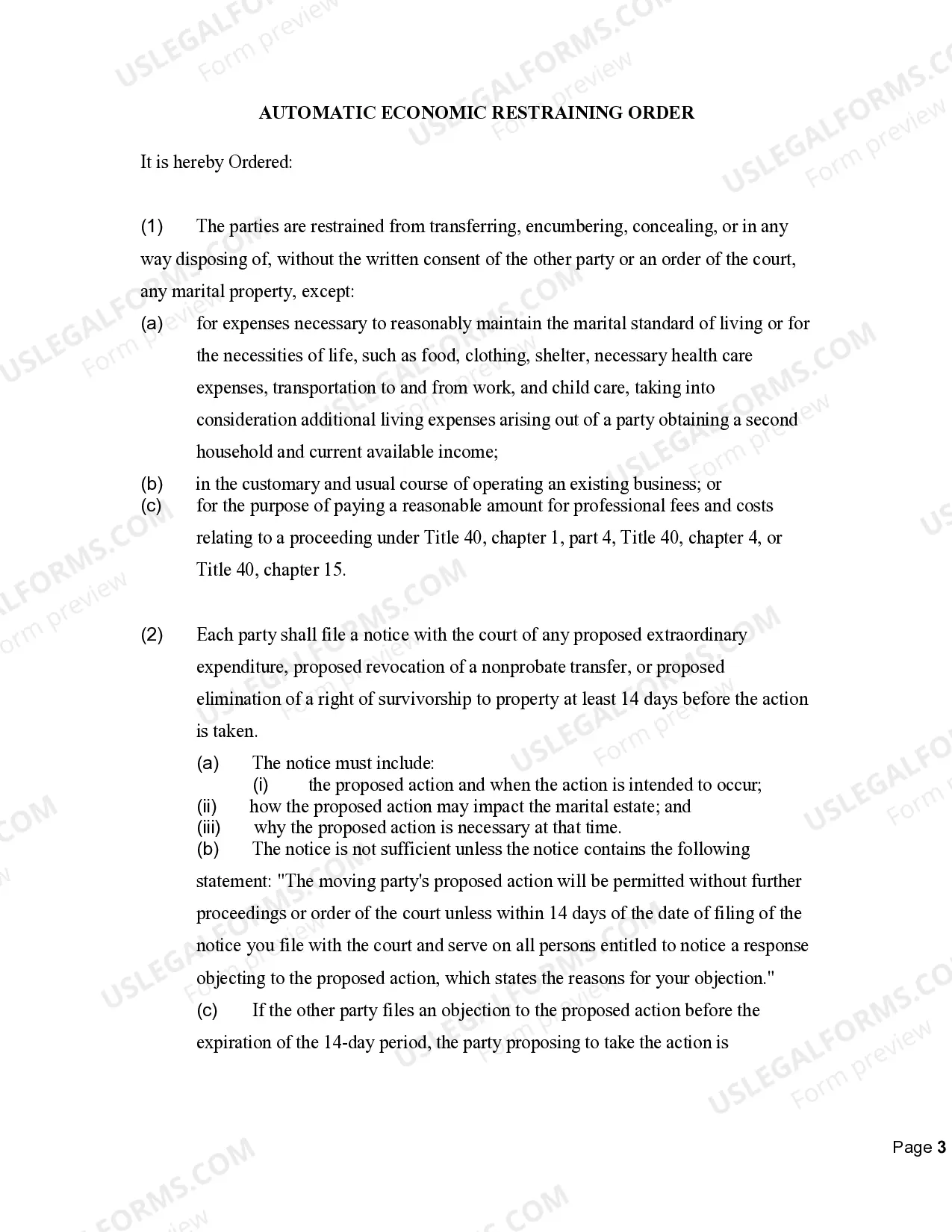 Preview Summons with Automatic Economic Restraining Order (AERO) for Petition for Dissolution of Marriage