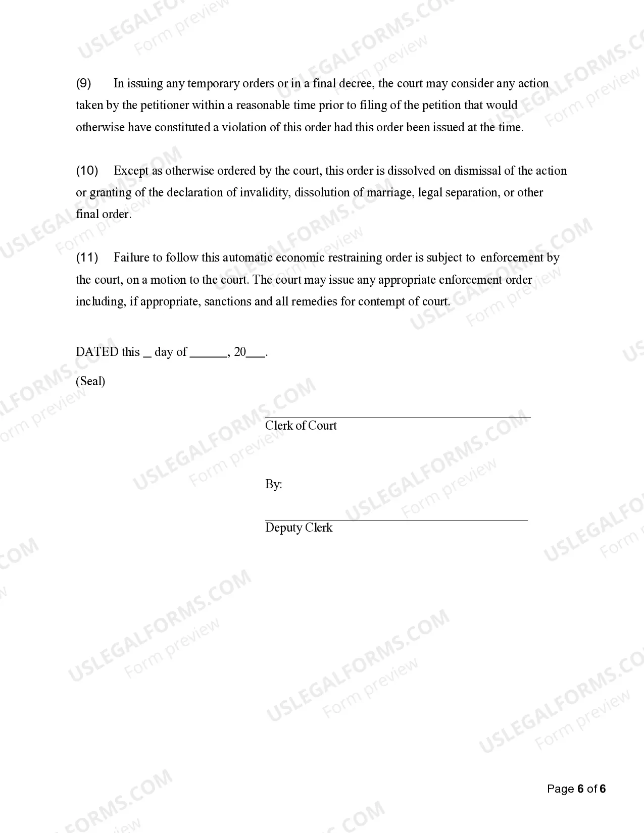 Preview Summons with Automatic Economic Restraining Order (AERO) for Petition for Dissolution of Marriage