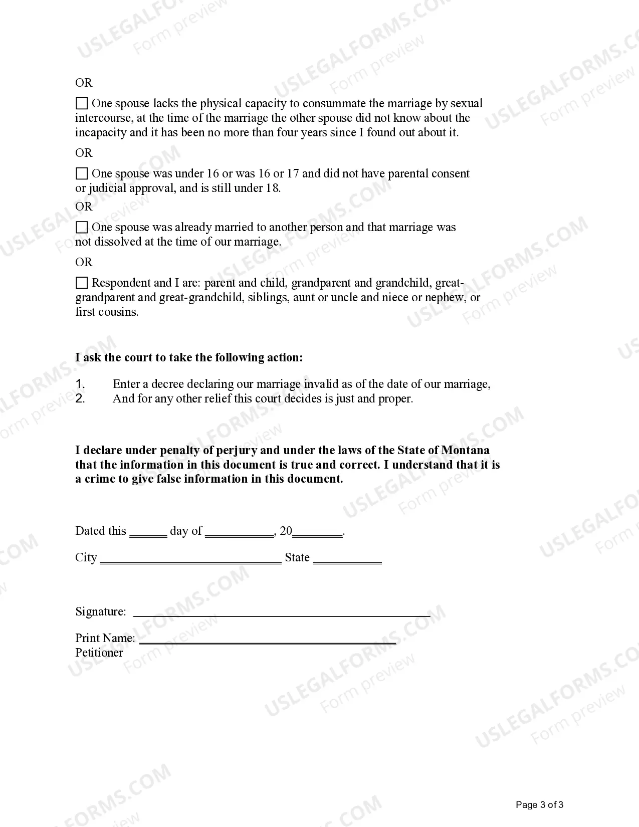 Preview Petition for Declaration of Invalidity of Marriage