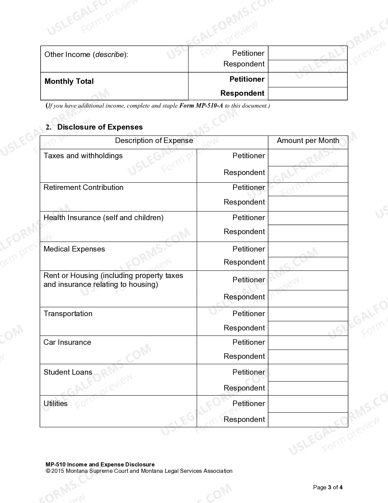 Preview Income and Expense Disclosure