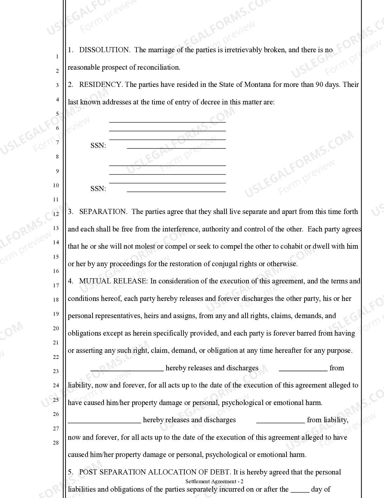Preview Marital Domestic Separation and Property Settlement Agreement no children