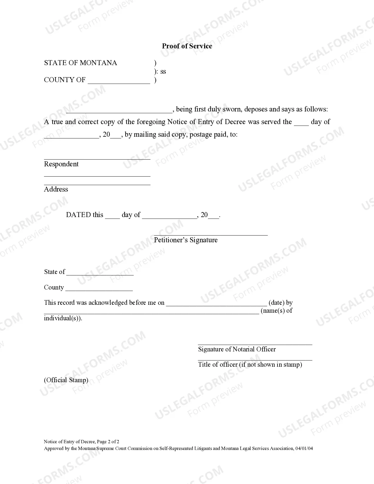 Preview Notice of Entry of Decree