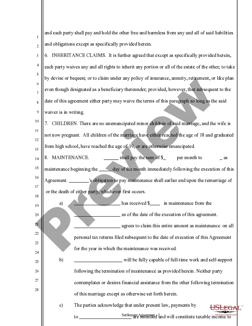 Preview Marital Domestic Separation and Property Settlement Agreement Adult Children