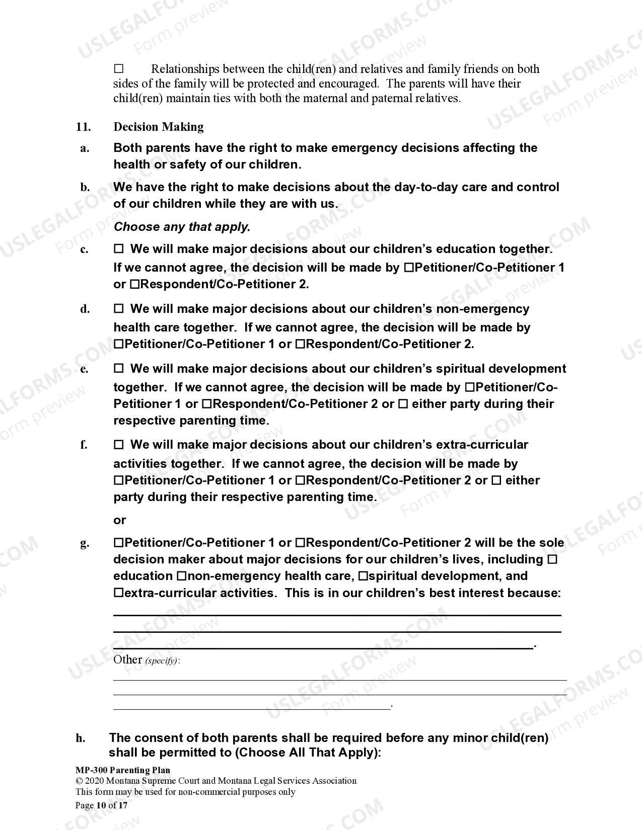 Preview Parenting Plan for Joint Dissolution