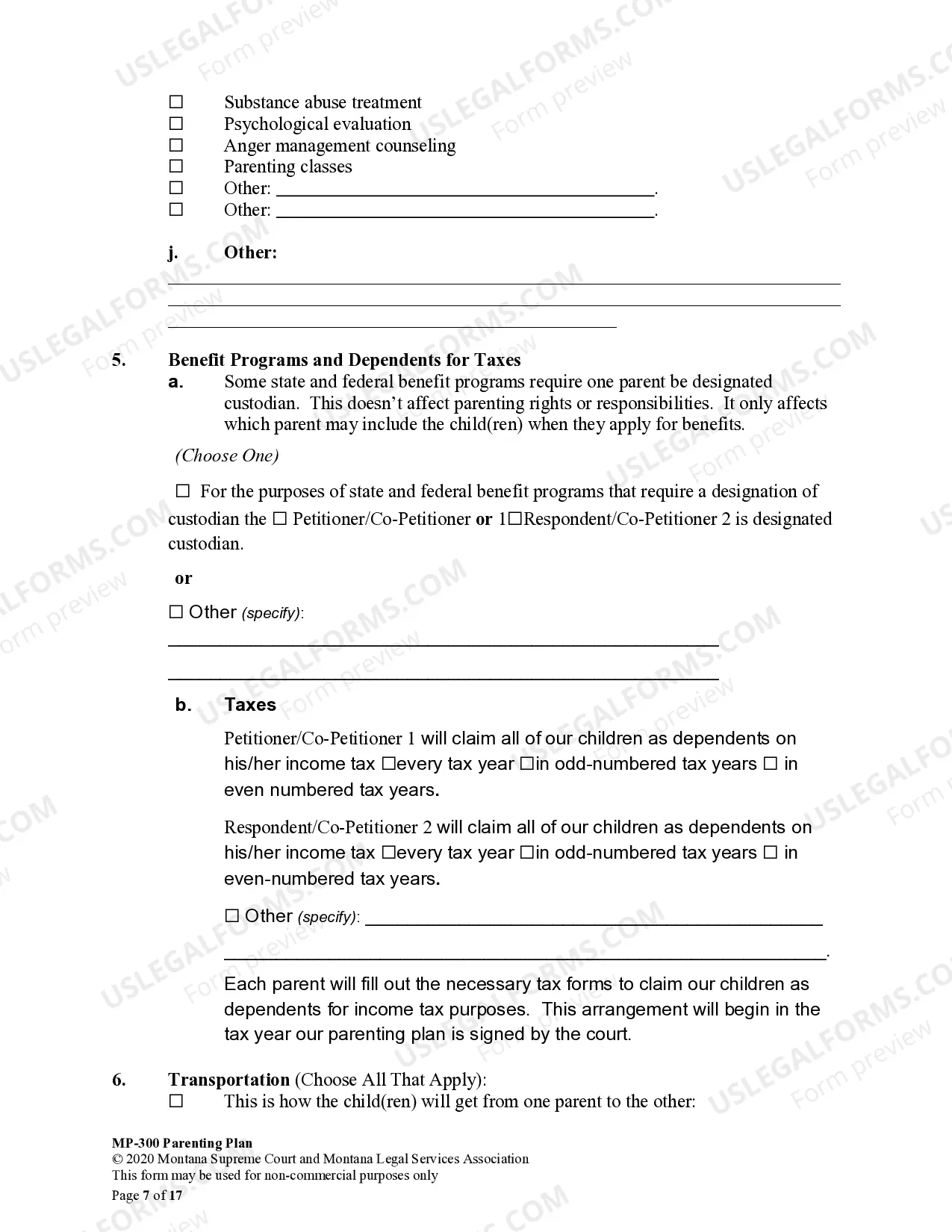 Preview Parenting Plan for Joint Dissolution