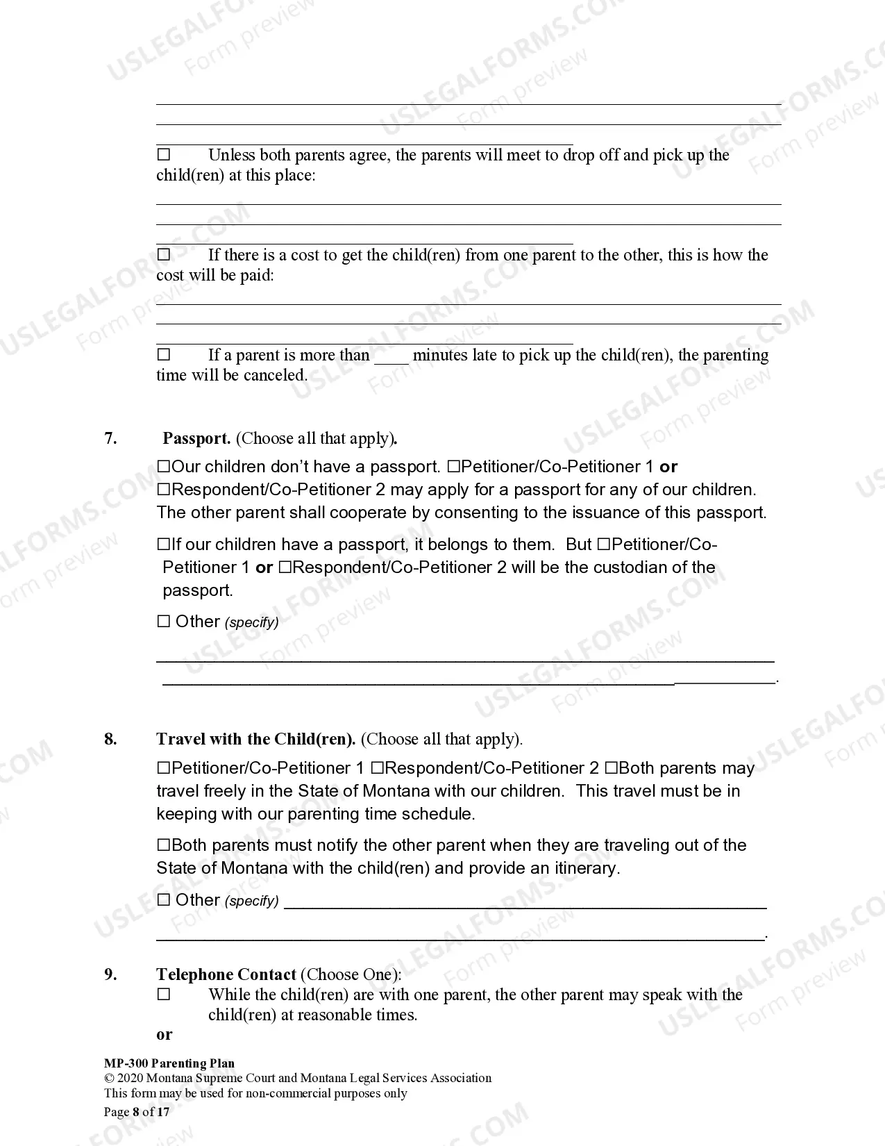 Preview Parenting Plan for Joint Dissolution
