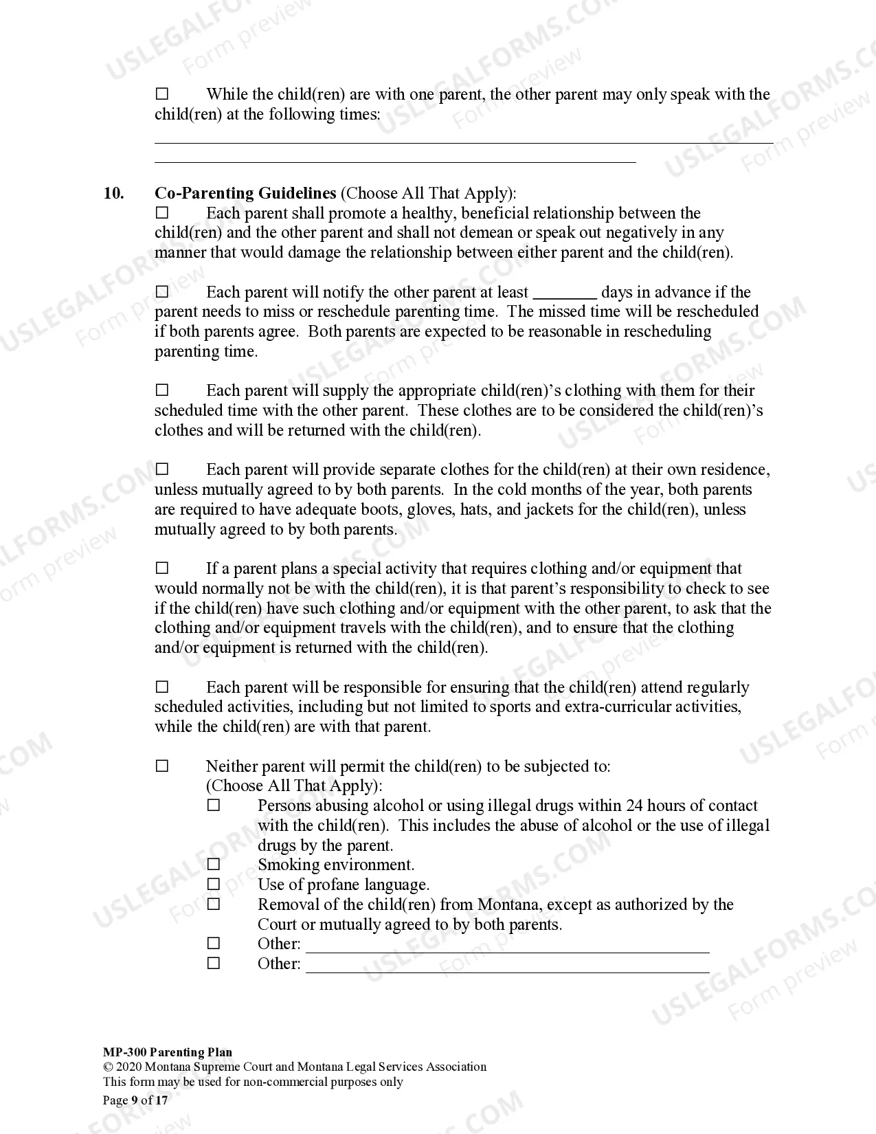 Preview Parenting Plan for Joint Dissolution