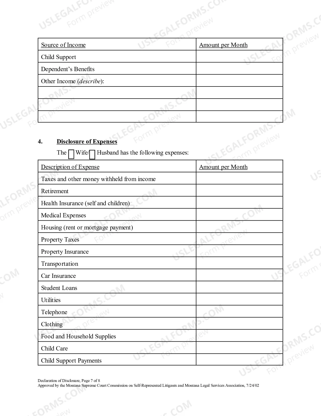 Preview Final Declaration of Disclosure of Assets, Debts, Income and Expenses