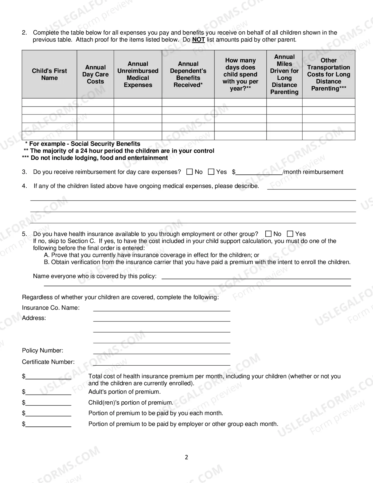 Preview Child Support Guidelines Financial Affidavit