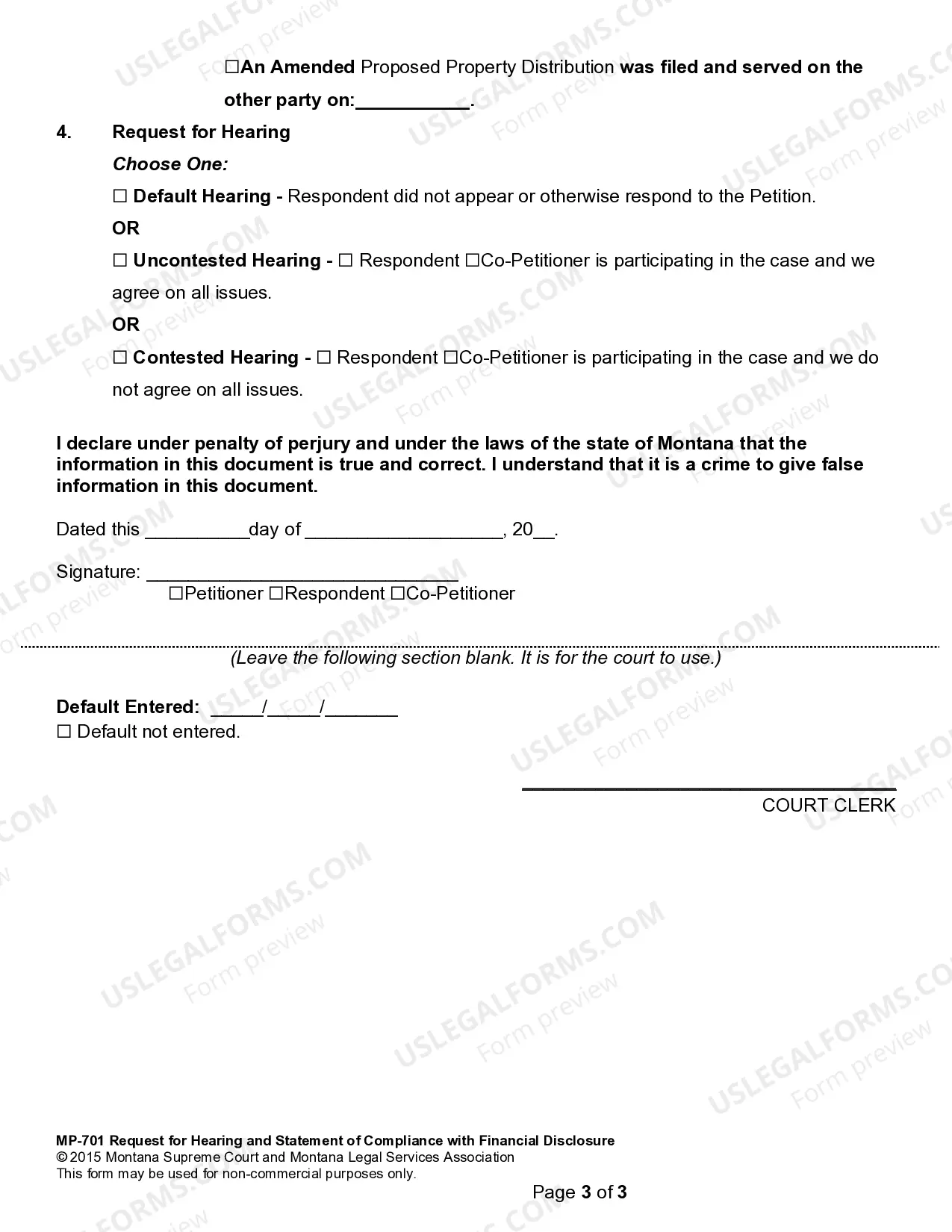 Preview Request for Hearing and Order