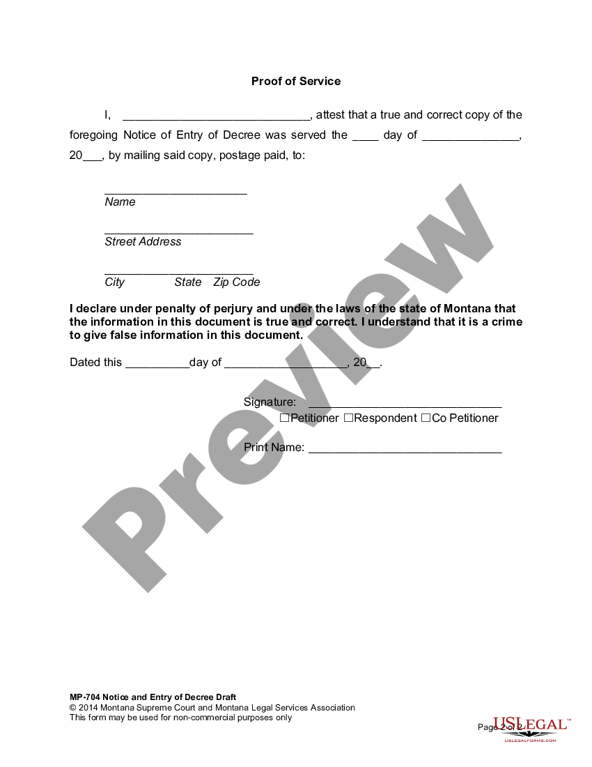 Montana Notice of Entry of Decree | US Legal Forms