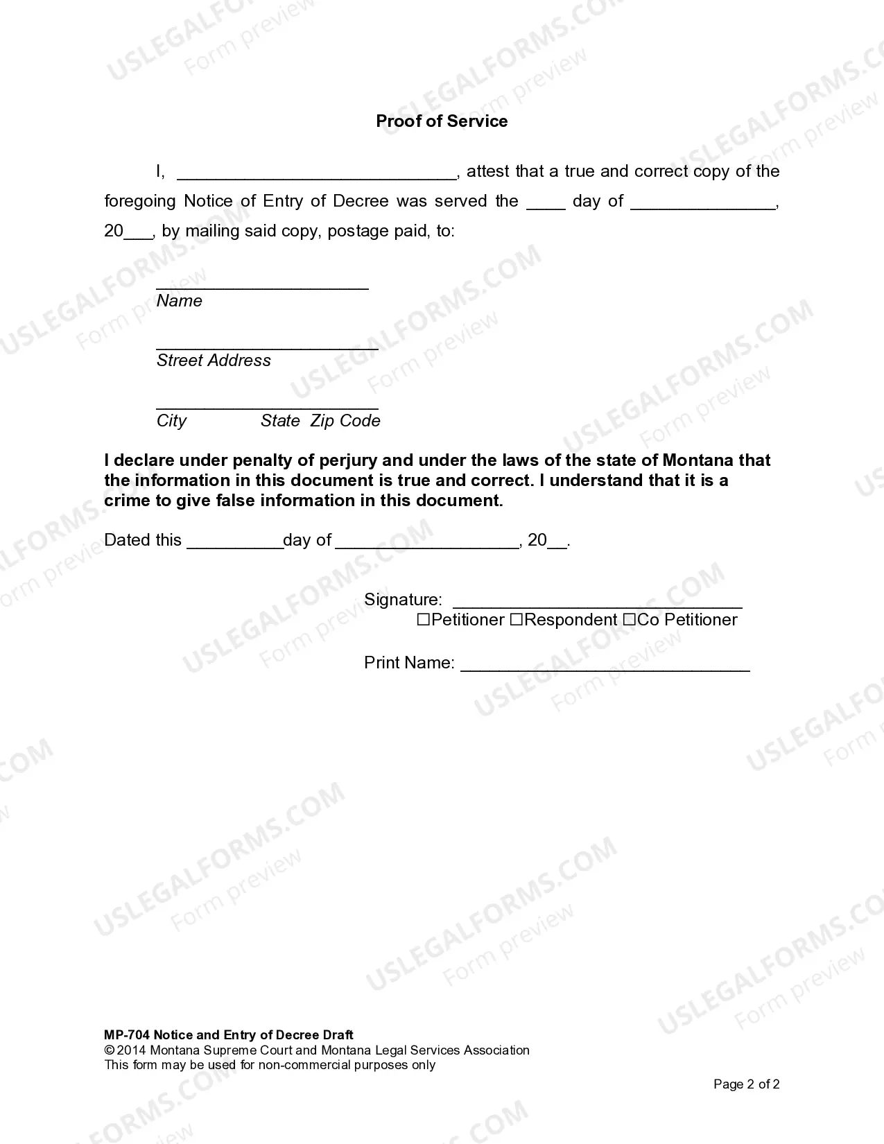 Preview Notice of Entry of Decree