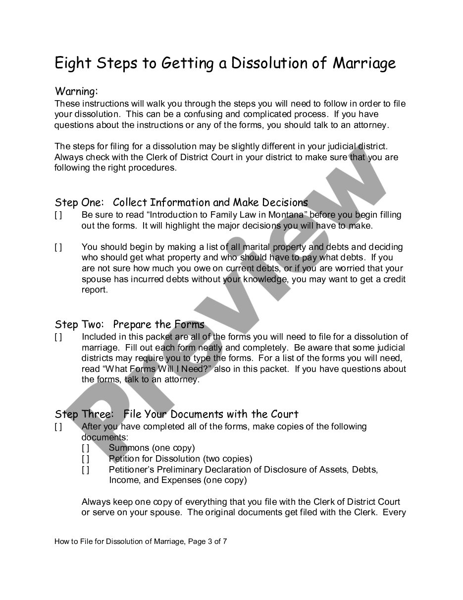page 2 Instruction for Divorce with no Children - Montana preview