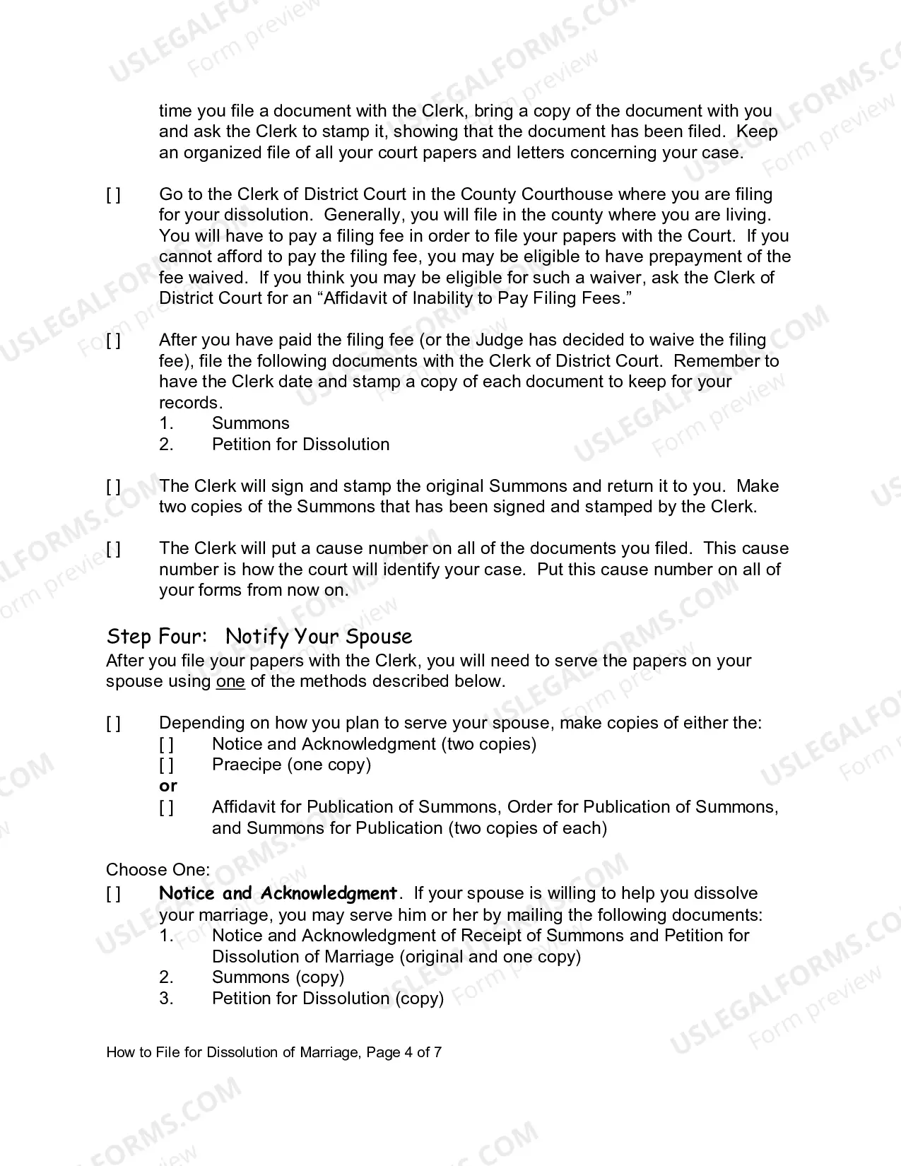 Preview Instruction for Divorce with no Children