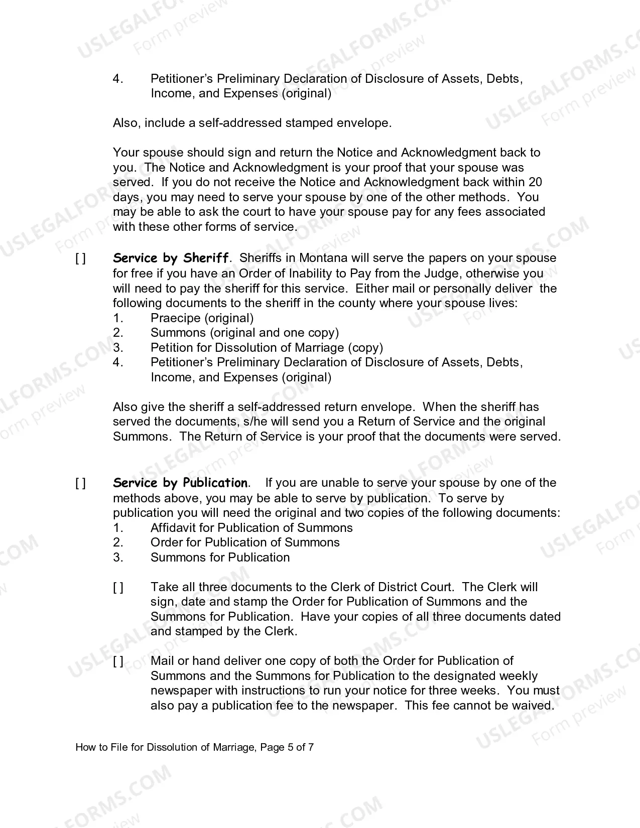 Preview Instruction for Divorce with no Children