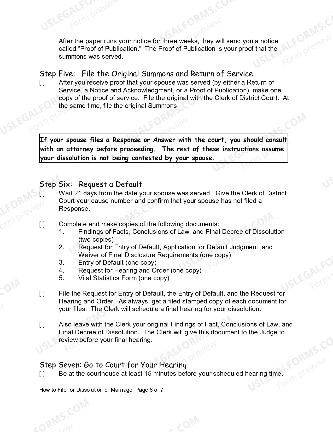 Preview Instruction for Divorce with no Children