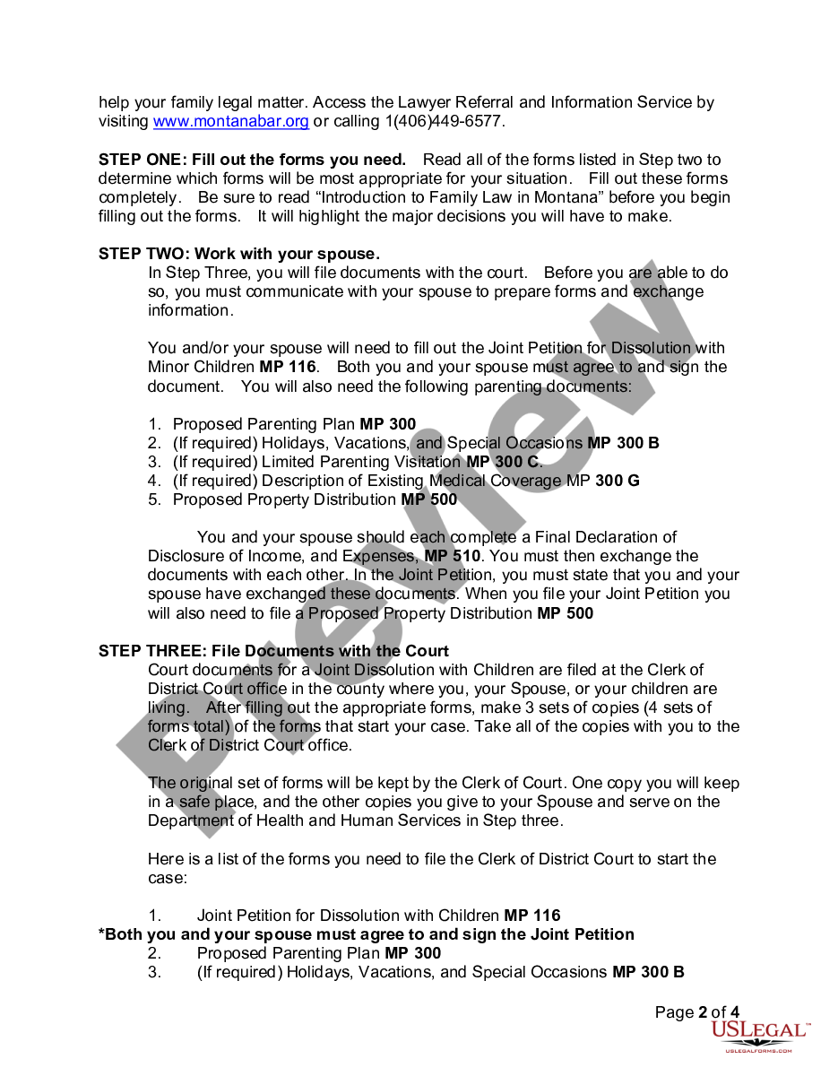 page 1 Joint Petition for Divorce Instructions - With Children preview